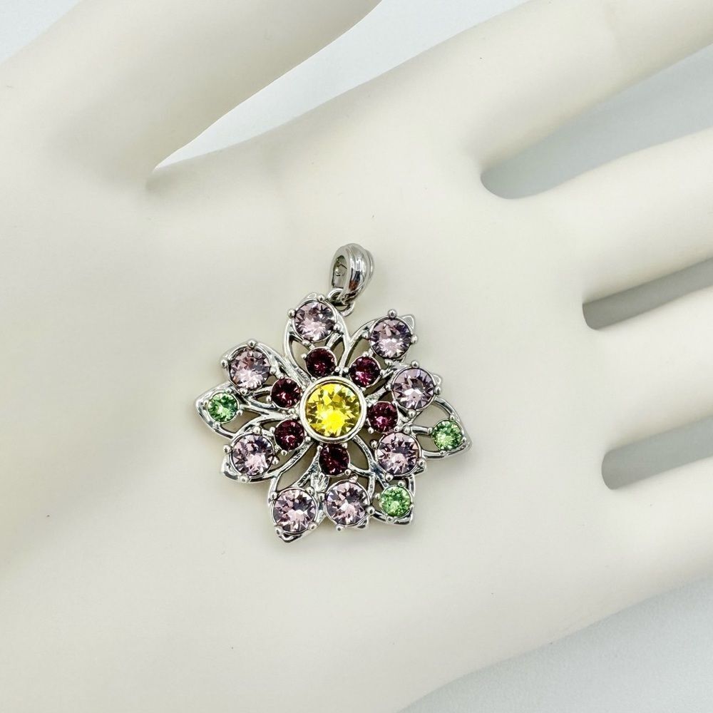 Silver May Birthstone Gem Cluster Flower Necklace Pendant